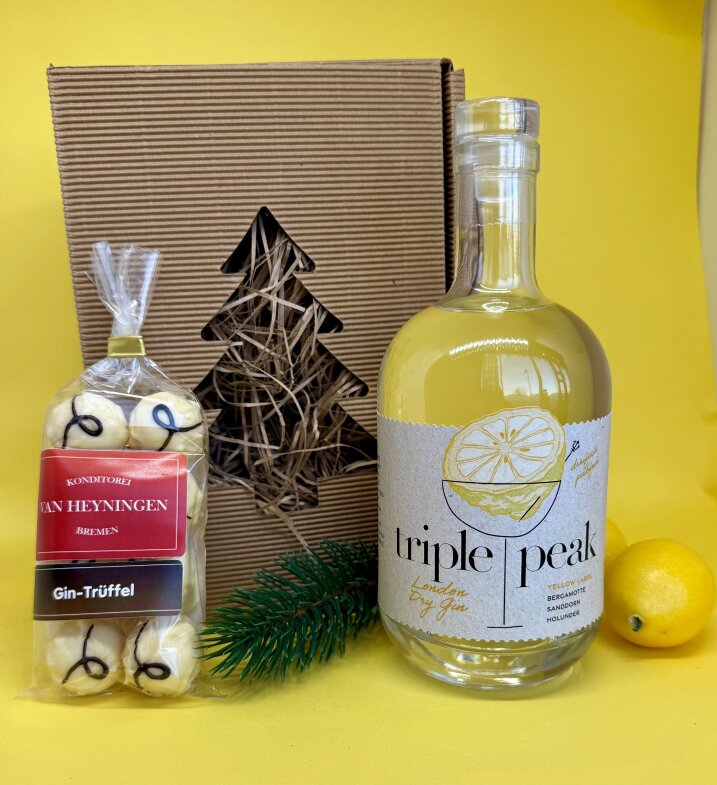 Xmas Präsentkarton Triple Peak yellow label